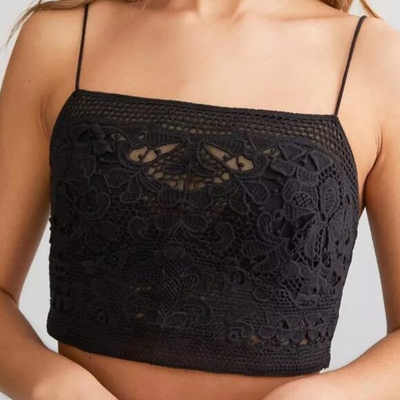 Free People Lyra Bralette Black Lace Adjustable Straps Smocked Back Size L NWT - Picture 1 of 10